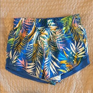 Athletic Works Blue Tropical Leaf Athletic Shorts